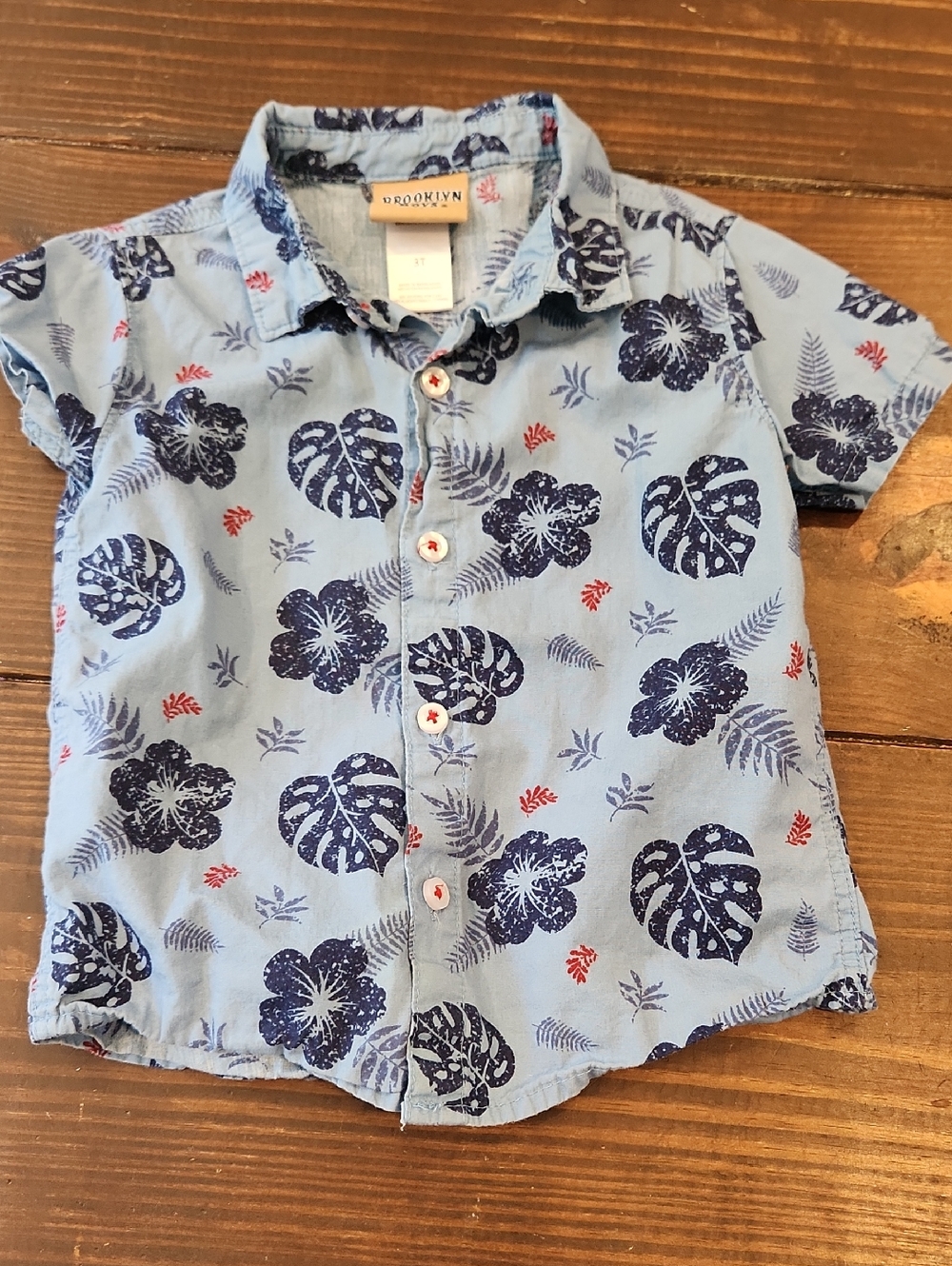 Kids Light Blue Tropical Print Button-Down Shirt